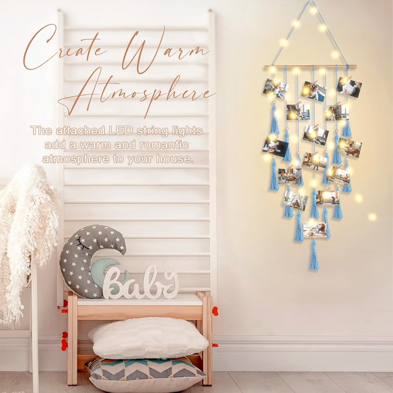 ANROYE Macrame Hanging Photo Display, Picture Holder with 30 Clips for Bedroom Wall, Polaroid Boho Gallery Hangers with LED Light String, Room Decor Gifts for 10 11 12 13 14 Year Old Teen Girl - Image 1